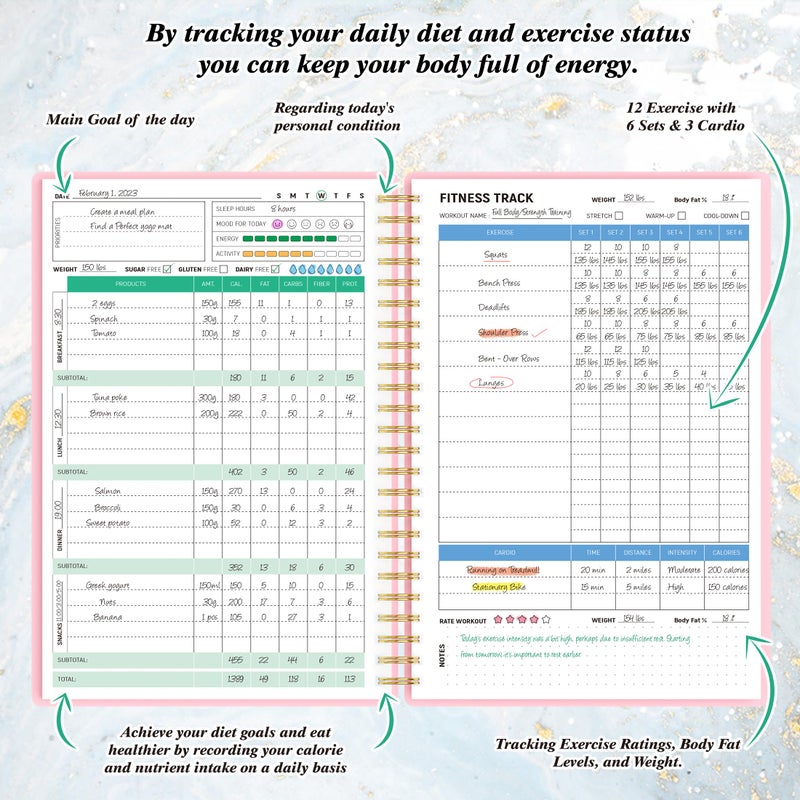 snootion Wellness Planner & Fitness Log - Daily Diet & Health Journal with Weight Loss  Wellness Journal Notebook for Tracking Fitness  Sleep  Nutrition  Meal  Habits  A5(5.8 x 8.6 inch) (Pink) - Image 3